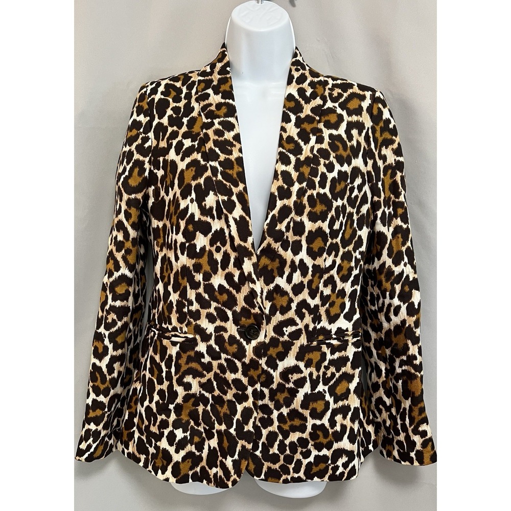 J CREW Parke Leopard Print Linen Blazer In‎ Amber Black Sz 2 Women's